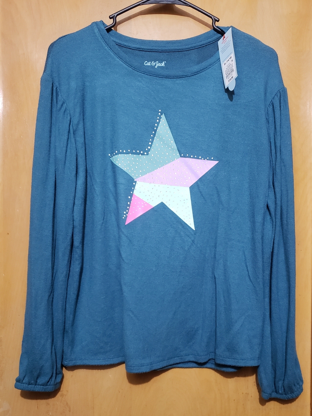 Cat & Jack Teal Long Sleeve Tee with Pastel Star Patch